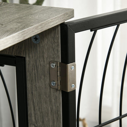 Dog Crate Furniture End Table for Large Dogs with Plush Washable Cushion and Lockable Door - Grey Wood Effect