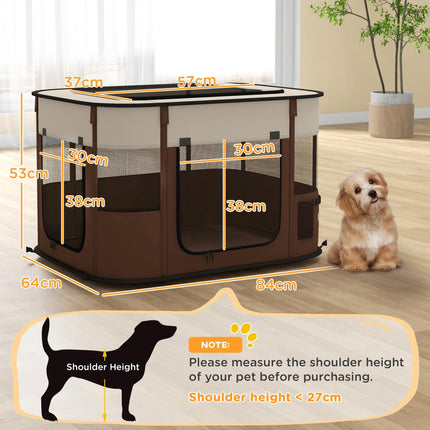 Foldable Portable Dog Pen with Ground Stakes and Storage Bag for Indoor Outdoor Use - Brown