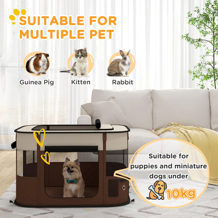 Foldable Portable Dog Pen with Ground Stakes and Storage Bag for Indoor Outdoor Use - Brown