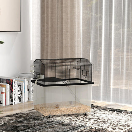 Two-Tier Hamster and Gerbil Cage with Wheels, Food Dish & Water Bottle - Black