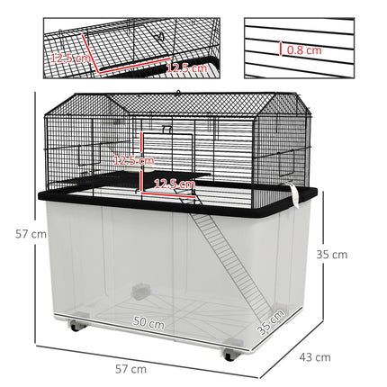 Two-Tier Hamster and Gerbil Cage with Wheels, Food Dish & Water Bottle - Black