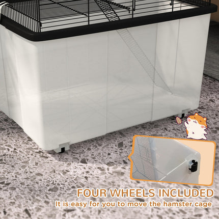 Two-Tier Hamster and Gerbil Cage with Wheels, Food Dish & Water Bottle - Black