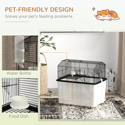 Two-Tier Hamster and Gerbil Cage with Wheels, Food Dish & Water Bottle - Black