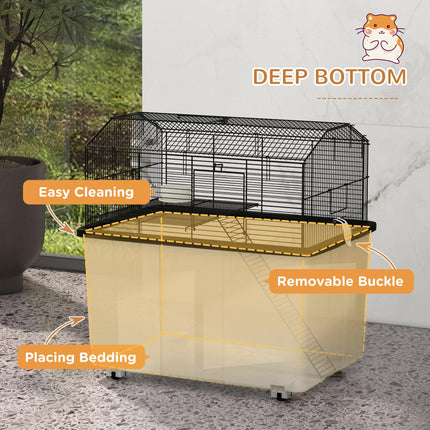 Two-Tier Hamster and Gerbil Cage with Wheels, Food Dish & Water Bottle - Black