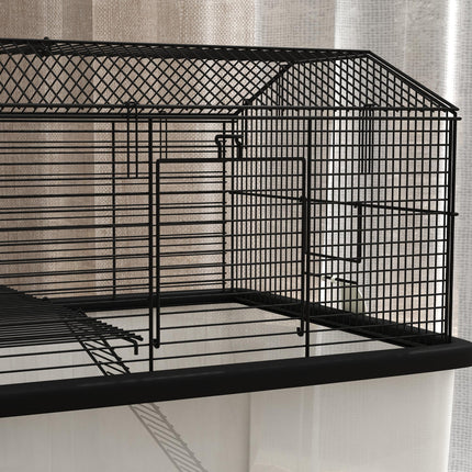 Two-Tier Hamster and Gerbil Cage with Wheels, Food Dish & Water Bottle - Black