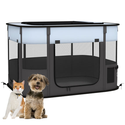 Foldable Portable Dog Playpen with Storage Bag and Ground Stakes for Indoor Outdoor Use - Grey