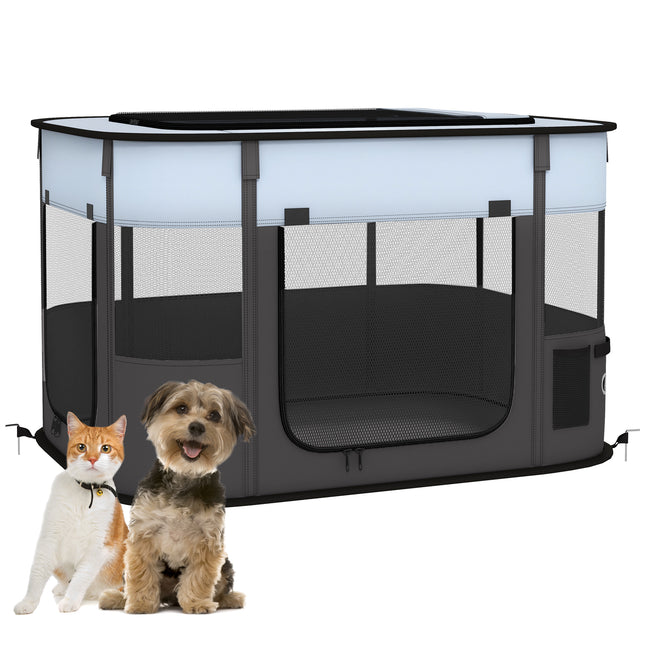 Foldable Portable Dog Playpen with Storage Bag and Ground Stakes for Indoor Outdoor Use - Grey