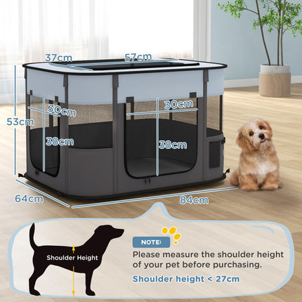 Foldable Portable Dog Playpen with Storage Bag and Ground Stakes for Indoor Outdoor Use - Grey