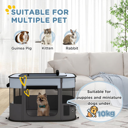 Foldable Portable Dog Playpen with Storage Bag and Ground Stakes for Indoor Outdoor Use - Grey