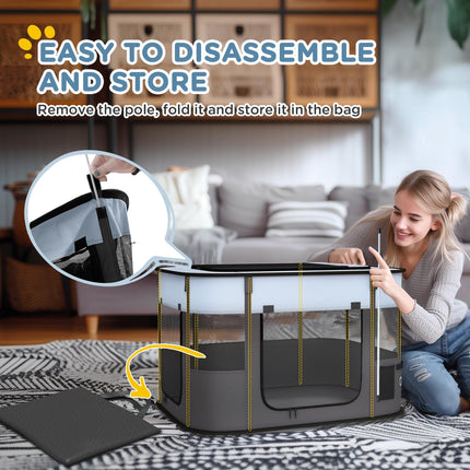 Foldable Portable Dog Playpen with Storage Bag and Ground Stakes for Indoor Outdoor Use - Grey