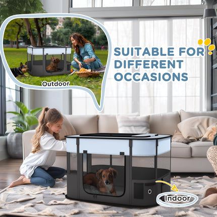 Foldable Portable Dog Playpen with Storage Bag and Ground Stakes for Indoor Outdoor Use - Grey