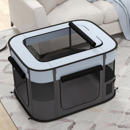 Foldable Portable Dog Playpen with Storage Bag and Ground Stakes for Indoor Outdoor Use - Grey