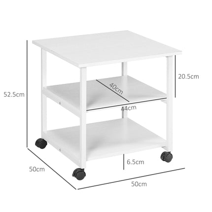 Three-Tier Steel Printer Stand, with Wheels - White