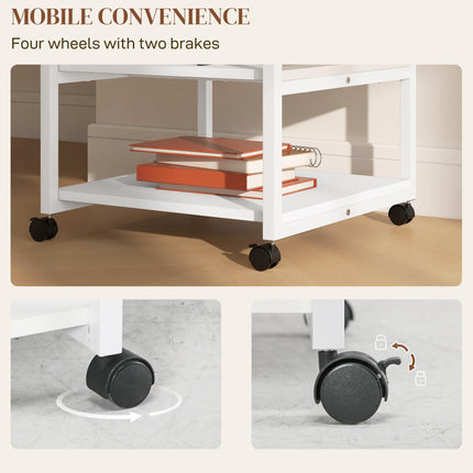 Three-Tier Steel Printer Stand, with Wheels - White