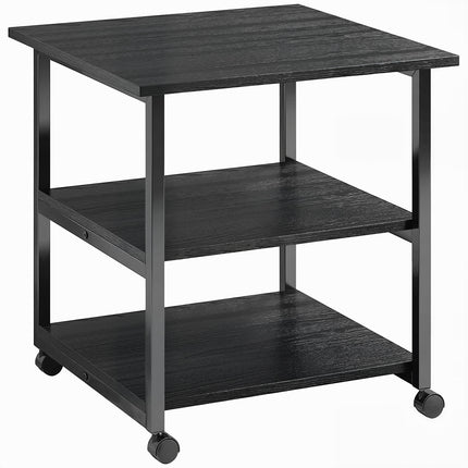 Three-Tier Steel Printer Stand with Wheels for Office Storage - Black