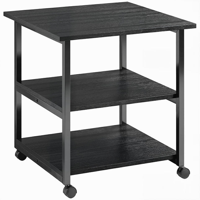 Three-Tier Steel Printer Stand with Wheels for Office Storage - Black