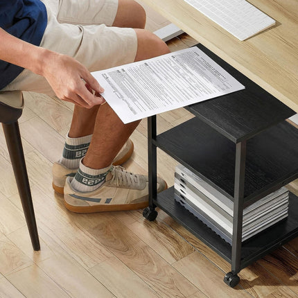 Three-Tier Steel Printer Stand with Wheels for Office Storage - Black