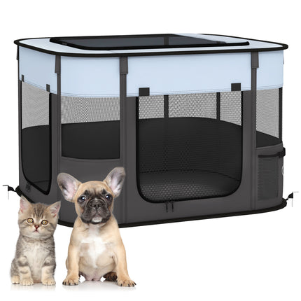 Foldable Portable Dog Pen with Storage Bag and Ground Stakes for Indoor Outdoor Use - Grey