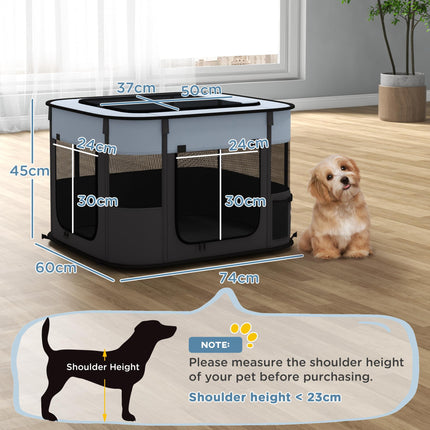 Foldable Portable Dog Pen with Storage Bag and Ground Stakes for Indoor Outdoor Use - Grey