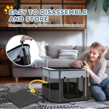 Foldable Portable Dog Pen with Storage Bag and Ground Stakes for Indoor Outdoor Use - Grey