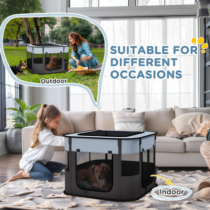 Foldable Portable Dog Pen with Storage Bag and Ground Stakes for Indoor Outdoor Use - Grey