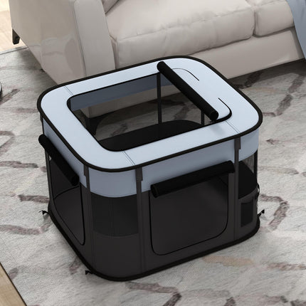 Foldable Portable Dog Pen with Storage Bag and Ground Stakes for Indoor Outdoor Use - Grey