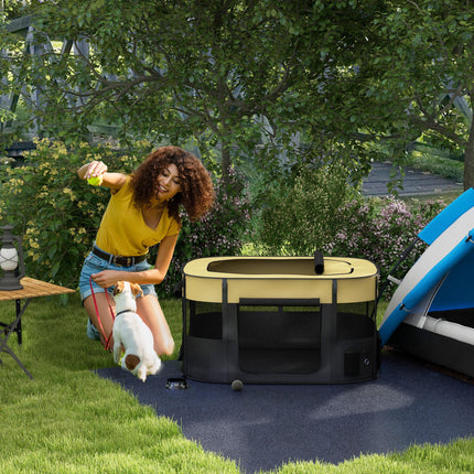 Foldable Portable Dog Pen with Storage Bag and Ground Stakes for Indoor Outdoor Use - Yellow