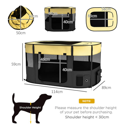 Foldable Portable Dog Pen with Storage Bag and Ground Stakes for Indoor Outdoor Use - Yellow