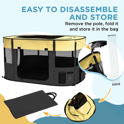 Foldable Portable Dog Pen with Storage Bag and Ground Stakes for Indoor Outdoor Use - Yellow