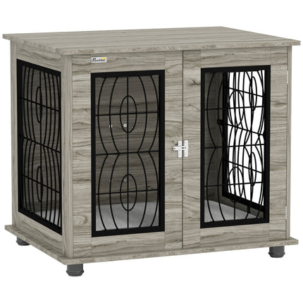 Indoor Dog Crate Furniture End Table with Washable Cushion Lockable Door for Medium Dogs - Black