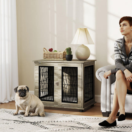 Indoor Dog Crate Furniture End Table with Washable Cushion Lockable Door for Medium Dogs - Black