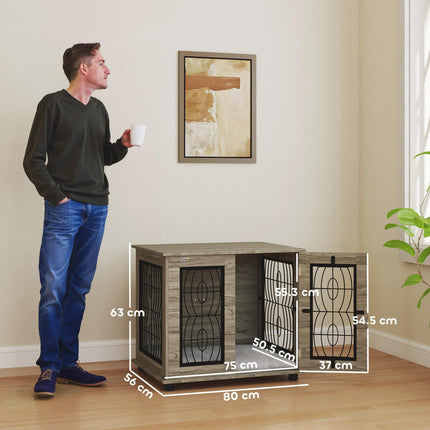 Indoor Dog Crate Furniture End Table with Washable Cushion Lockable Door for Medium Dogs - Black