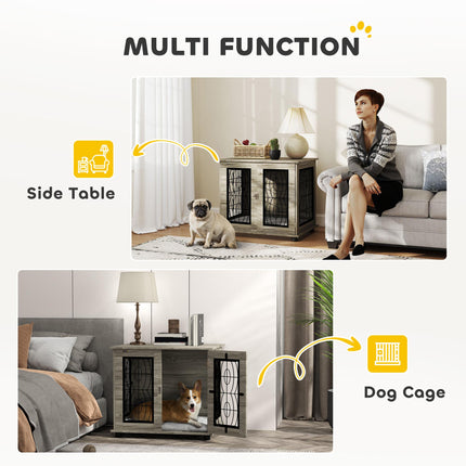 Indoor Dog Crate Furniture End Table with Washable Cushion Lockable Door for Medium Dogs - Black