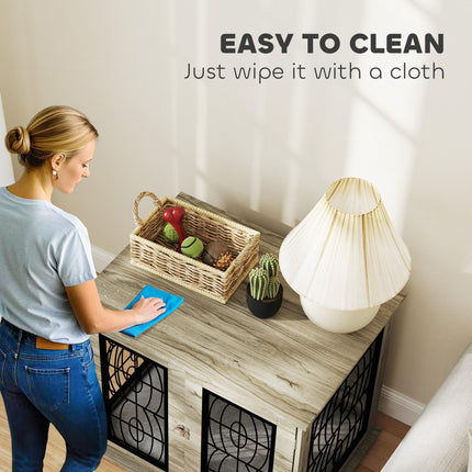 Indoor Dog Crate Furniture End Table with Washable Cushion Lockable Door for Medium Dogs - Black