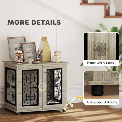 Indoor Dog Crate Furniture End Table with Washable Cushion Lockable Door for Medium Dogs - Black