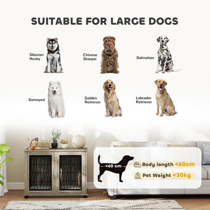 Indoor Dog Crate Furniture End Table with Lockable Door and Washable Cushion for Large Dogs - Grey