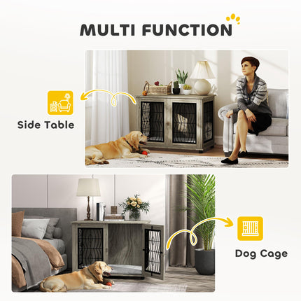 Indoor Dog Crate Furniture End Table with Lockable Door and Washable Cushion for Large Dogs - Grey