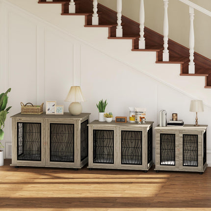 Indoor Dog Crate Furniture End Table with Lockable Door and Washable Cushion for Large Dogs - Grey