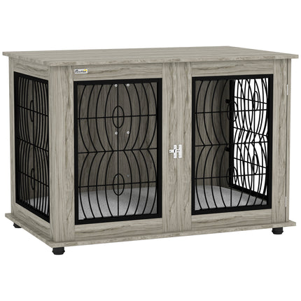 Extra Large Indoor Dog Crate Furniture End Table with Lockable Door and Washable Cushion - Grey