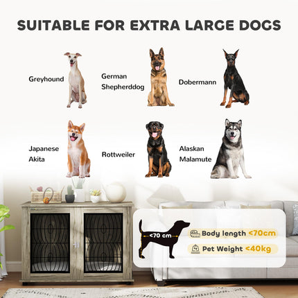 Extra Large Indoor Dog Crate Furniture End Table with Lockable Door and Washable Cushion - Grey