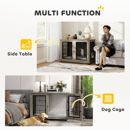 Extra Large Indoor Dog Crate Furniture End Table with Lockable Door and Washable Cushion - Grey