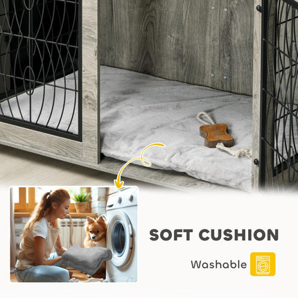 Extra Large Indoor Dog Crate Furniture End Table with Lockable Door and Washable Cushion - Grey