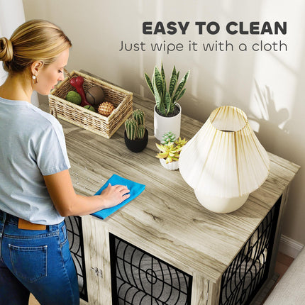 Extra Large Indoor Dog Crate Furniture End Table with Lockable Door and Washable Cushion - Grey