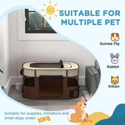 Foldable Portable Dog Pen with Ground Stakes and Storage Bag for Indoor Outdoor Use - Brown