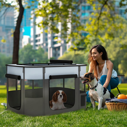 Foldable Small Dog Pen with Storage Bag for Indoor and Outdoor Use - Grey