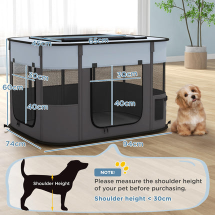 Foldable Small Dog Pen with Storage Bag for Indoor and Outdoor Use - Grey