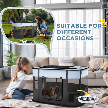 Foldable Small Dog Pen with Storage Bag for Indoor and Outdoor Use - Grey