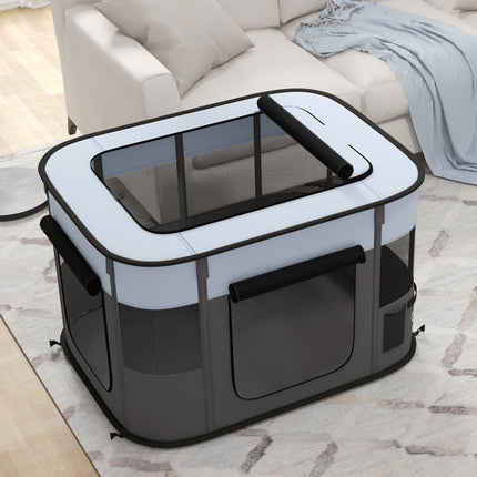 Foldable Small Dog Pen with Storage Bag for Indoor and Outdoor Use - Grey