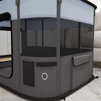 Foldable Small Dog Pen with Storage Bag for Indoor and Outdoor Use - Grey