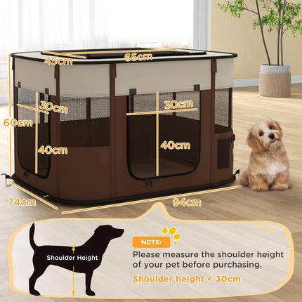 Foldable Portable Dog Pen with Storage Bag and Ground Stakes for Indoor Outdoor Use - Brown